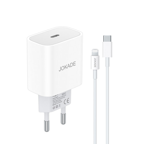 Мережевий зарядний пристрій Jokade JB069 (USB-C/27W) + кабель Type-C – Lightning- білий