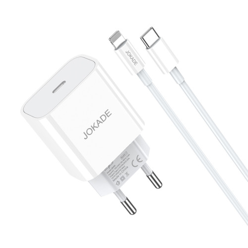 Мережевий зарядний пристрій Jokade JB069 (USB-C/27W) + кабель Type-C – Lightning- білий