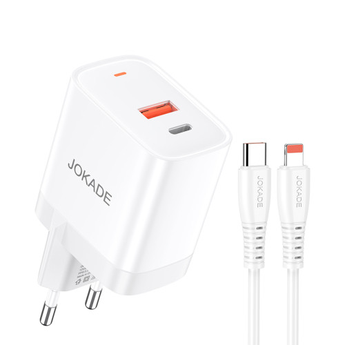 Мережевий зарядний пристрій Jokade JB082 (USB/USB-C/30W/QC3.0) + кабель Type-C – Lightning- білий