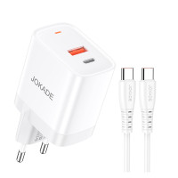 Мережевий зарядний пристрій Jokade JB082 (USB/USB-C/30W/QC3.0) + кабель Type-C – Type-C- білий