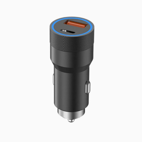 Автомобільний зарядний пристрій Aspor A909 PD Metal (USB/USB-C/3.4A/38W) LED + кабель Type-C – Lightning- чорний