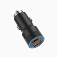 Автомобільний зарядний пристрій Aspor A909 PD Metal (USB/USB-C/3.4A/38W) LED + кабель Type-C – Type-C- чорний