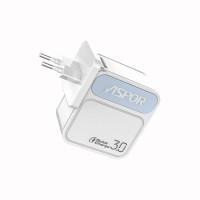 Мережевий зарядний пристрій Aspor A828 Fast Charger (QC3.0 1USB/3A) + кабель USB – Type-C- білий