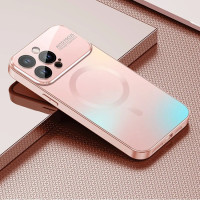 Чехол накладка Glass Slim Case with Magsafe для iPhone 16 Plus- pink