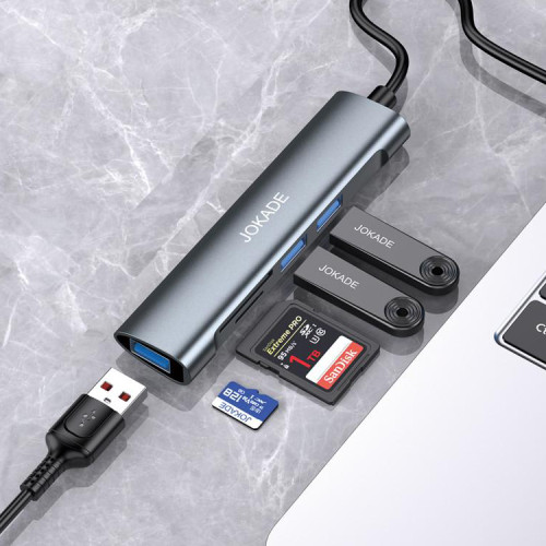 Багатофункціональний конвертер Jokade JC011 Type-C (USB 3.0*3 + SD + TF)- чорний