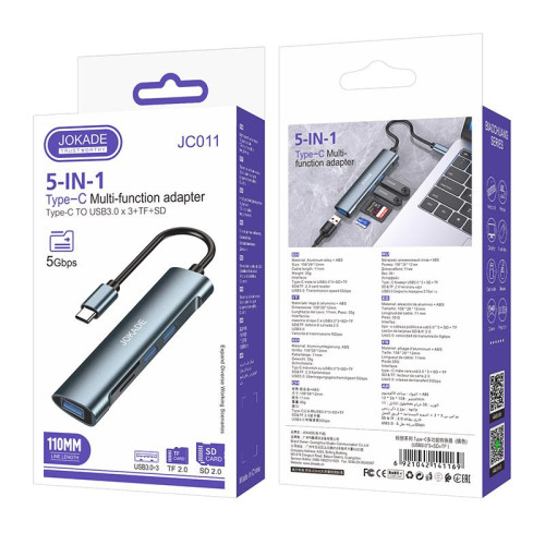 Багатофункціональний конвертер Jokade JC011 Type-C (USB 3.0*3 + SD + TF)- чорний