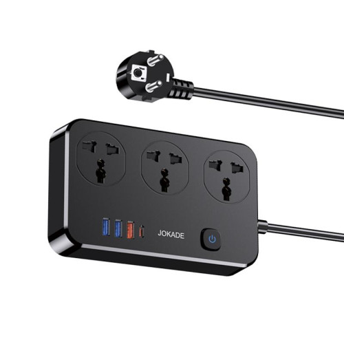 Мережевий фільтр-подовжувач Jokade JB058 (3USB/USB-C/3A/18W/1.5м)- чорний