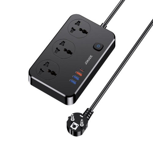 Мережевий фільтр-подовжувач Jokade JB058 (3USB/USB-C/3A/18W/1.5м)- чорний