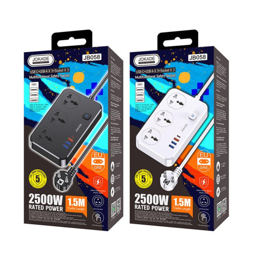 Мережевий фільтр-подовжувач Jokade JB058 (3USB/USB-C/3A/18W/1.5м)- чорний