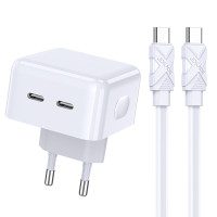 Сетевое зарядное устройство Jokade JB040 (2USB-C/40W) + кабель Type-C - Type-C- белый