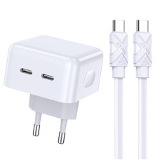 Мережевий зарядний пристрій Jokade JB040 (2USB-C/40W) + кабель Type-C - Type-C- білий