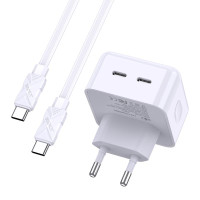 Сетевое зарядное устройство Jokade JB040 (2USB-C/40W) + кабель Type-C - Type-C- белый