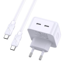 Мережевий зарядний пристрій Jokade JB040 (2USB-C/40W) + кабель Type-C - Type-C- білий