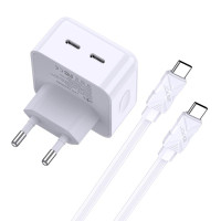 Сетевое зарядное устройство Jokade JB040 (2USB-C/40W) + кабель Type-C - Type-C- белый