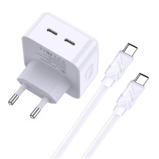 Мережевий зарядний пристрій Jokade JB040 (2USB-C/40W) + кабель Type-C - Type-C- білий