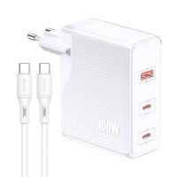 Мережевий зарядний пристрій Jokade JB060 (1USB/2USB-C/PD100W) + кабельType-C - Type-C -білий