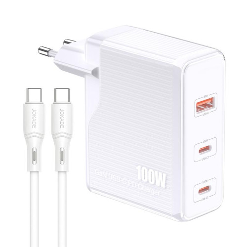 Мережевий зарядний пристрій Jokade JB060 (1USB/2USB-C/PD100W) + кабельType-C - Type-C -білий