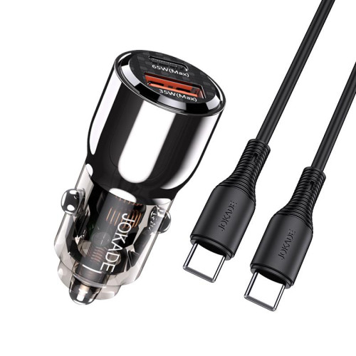 Автомобільний зарядний пристрій Jokade JH026 (USB/USB-C/100W) + кабель Type-C - Type-C-  чорний