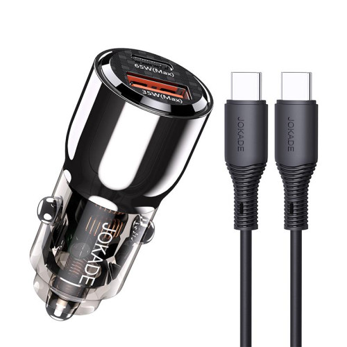 Автомобільний зарядний пристрій Jokade JH026 (USB/USB-C/100W) + кабель Type-C - Type-C-  чорний