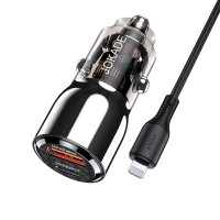 Автомобільний зарядний пристрій Jokade JH026 (USB/USB-C/100W) + кабель Type-C - Lightning-  чорний