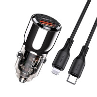 Автомобільний зарядний пристрій Jokade JH026 (USB/USB-C/100W) + кабель Type-C - Lightning-  чорний