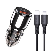 Автомобільний зарядний пристрій Jokade JH026 (USB/USB-C/100W) + кабель Type-C - Lightning-  чорний