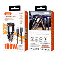 Автомобільний зарядний пристрій Jokade JH026 (USB/USB-C/100W) + кабель Type-C - Lightning-  чорний