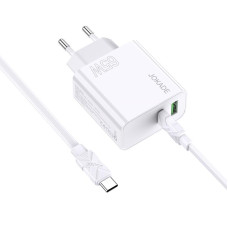 Мережевий зарядний пристрій Jokade JB046 (USB/USB-C/65W) + кабель Type-C - Type-C- білий