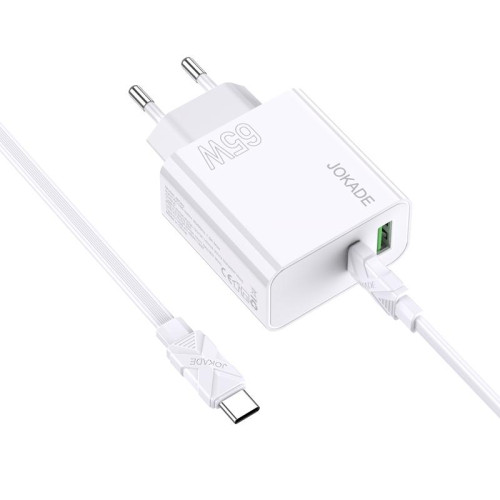 Мережевий зарядний пристрій Jokade JB046 (USB/USB-C/65W) + кабель Type-C - Type-C- білий
