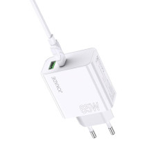 Мережевий зарядний пристрій Jokade JB046 (USB/USB-C/65W) + кабель Type-C - Type-C- білий
