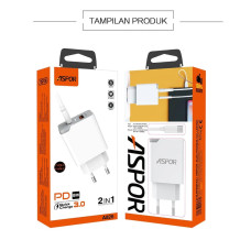 Мережевий зарядний пристрій Aspor A826 PD (20W/USB/Type-C) + кабель USB – Micro- білий
