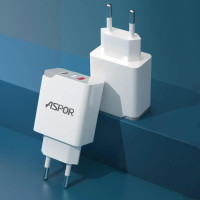 Мережевий зарядний пристрій Aspor A826 PD (20W/USB/Type-C) + кабель USB – Micro- білий