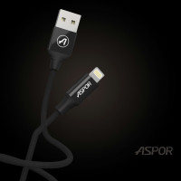 Кабель Aspor AC-12 USB – Lightning 2.4A/1.2м- черный