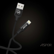 Кабель Aspor AC-12 USB – Lightning 2.4A/1.2м- чорний