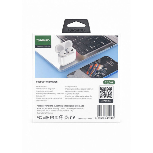 Bluetooth наушники Topomax TW-4- белый Bluetooth наушники Topomax TW-4- белый