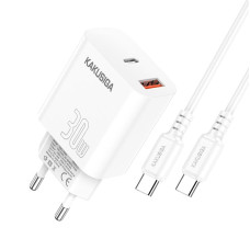 Зарядний пристрій Kakusiga KSC-1640 (1USB/USB-C/30W) + кабель Type-C - Type-C- білий