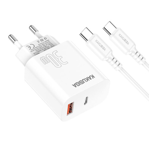 Зарядний пристрій Kakusiga KSC-1640 (1USB/USB-C/30W) + кабель Type-C - Type-C- білий