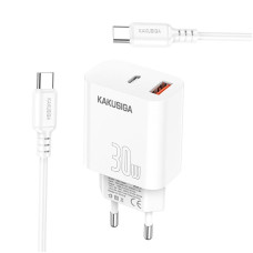 Зарядний пристрій Kakusiga KSC-1640 (1USB/USB-C/30W) + кабель Type-C - Type-C- білий