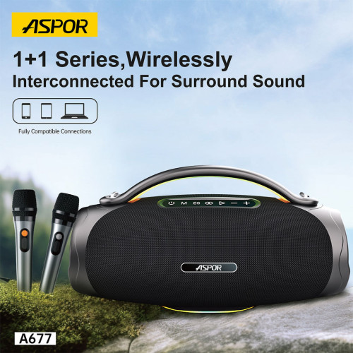 Bluetooth колонка Aspor A677 (300W)- черный