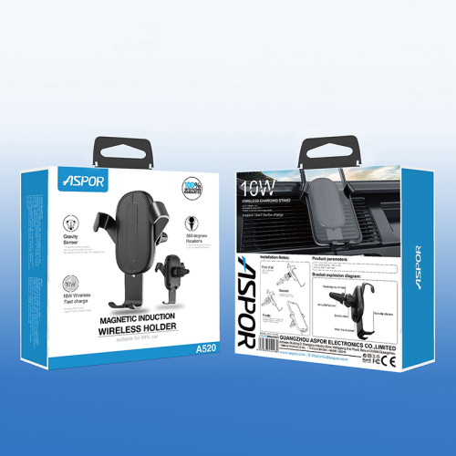 Автомобільний тримач з бездротовою зарядкою Aspor A520 Fast Charger Wireless (5V / 2A) - чорний