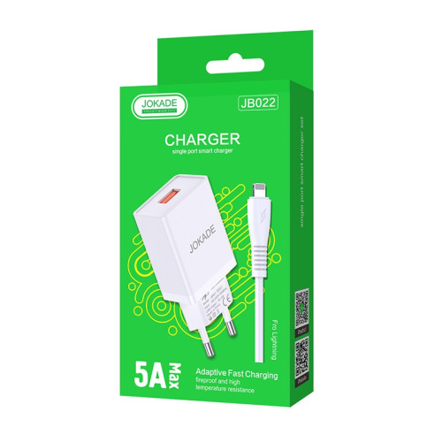 Мережевий зарядний пристрій Jokade JB022 (USB/5A) + кабель Lightning- білий