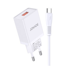 Мережевий зарядний пристрій Jokade JB022 (USB/5A) + кабель Type-C- білий