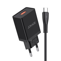 Мережевий зарядний пристрій Jokade JB022 (USB/5A) + кабель Type-C- чорний