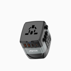 Мережевий зарядний пристрій Aspor A892 Multifunction Travel Adapter EU/UK/US/AU (2USB-C/2USB-A/20W)- чорний