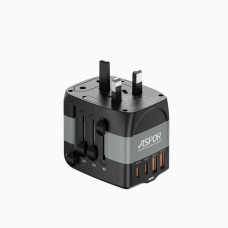 Мережевий зарядний пристрій Aspor A892 Multifunction Travel Adapter EU/UK/US/AU (2USB-C/2USB-A/20W)- чорний