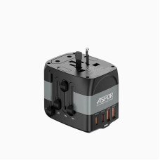Мережевий зарядний пристрій Aspor A892 Multifunction Travel Adapter EU/UK/US/AU (2USB-C/2USB-A/20W)- чорний