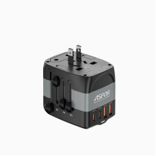 Мережевий зарядний пристрій Aspor A892 Multifunction Travel Adapter EU/UK/US/AU (2USB-C/2USB-A/20W)- чорний