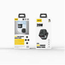 Мережевий зарядний пристрій Aspor A892 Multifunction Travel Adapter EU/UK/US/AU (2USB-C/2USB-A/20W)- чорний