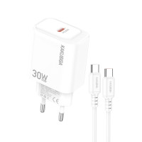 Мережевий зарядний пристрій Kakusiga KSC-1660 (USB-C/30W) + кабель Type-C - Type-C- білий