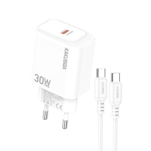 Мережевий зарядний пристрій Kakusiga KSC-1660 (USB-C/30W) + кабель Type-C - Type-C- білий